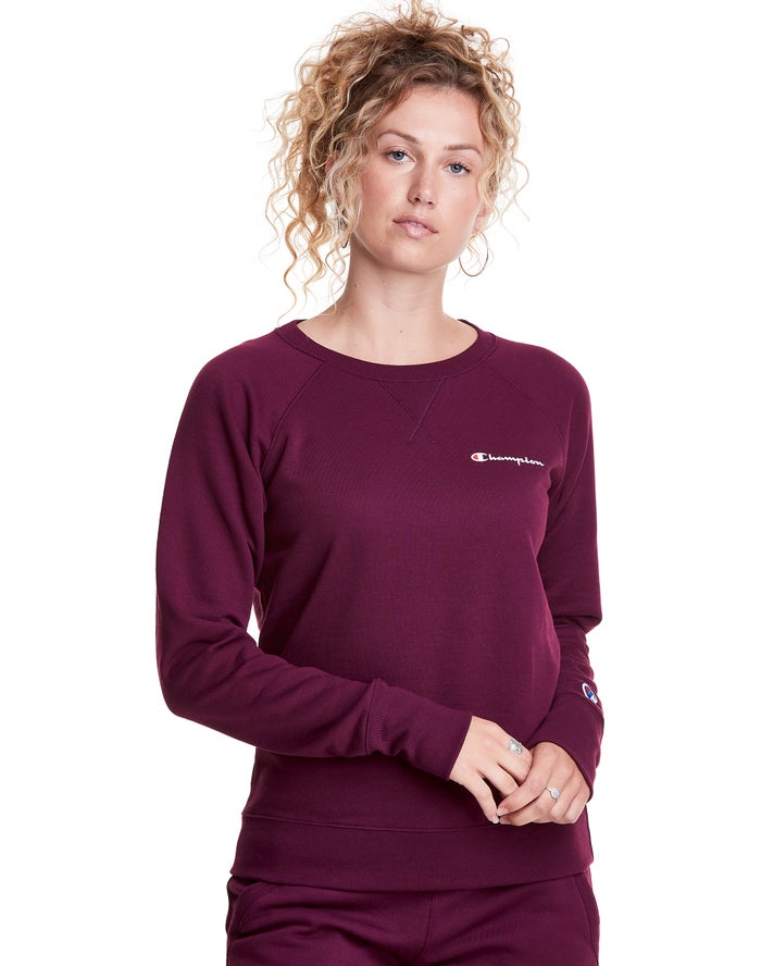 Champion Powerblend Fleece Classic Crew Script Logo Sweatshirt Dames - DonkerPaars - Belgie 0954JHFK